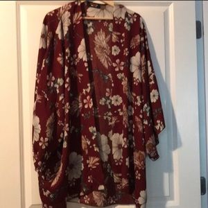 ReneeC Burgundy Kimono w/ Flowers 2x